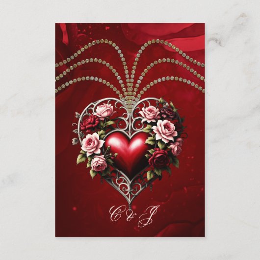 花の付いた高貴なゴシックハート。 エンクロージャーカード (裏面)