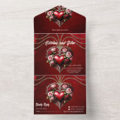 花の付いた高貴なゴシックハート。 オールインワン招待状 (内側)