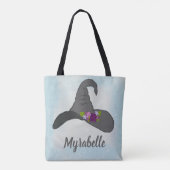 花の付いた魔女の帽子パーソナライズされた トートバッグ (裏面)