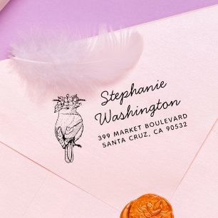 花の付いた鳥  名前スクリプトと差出人住所 ラバースタンプ