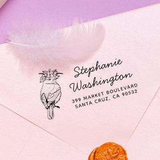 花の付いた鳥 |名前スクリプトと差出人住所 ラバースタンプ