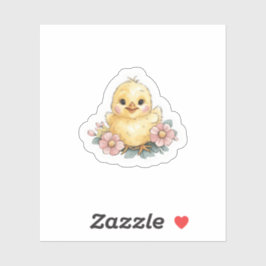 花の付いた黄色のひよこ シール