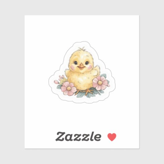 花の付いた黄色のひよこ シール (シート)