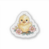 花の付いた黄色のひよこ シール (正面)