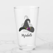 花の付いた黒い魔女の帽子パーソナライズされた タンブラーグラス (正面)