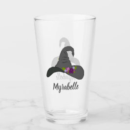 花の付いた黒い魔女の帽子パーソナライズされた タンブラーグラス