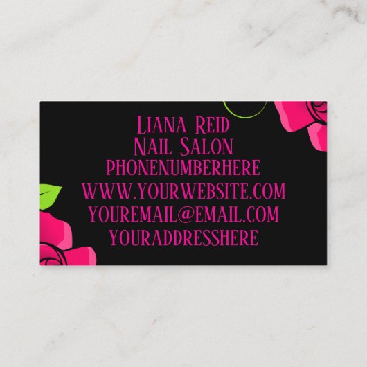 花の付いた黒とピンクの名刺 名刺 (裏面)