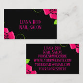 花の付いた黒とピンクの名刺 名刺 (正面/裏面)