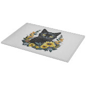花の付いた黒猫 カッティングボード (角)