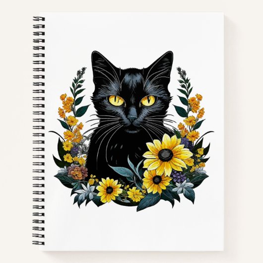 花の付いた黒猫 ノートブック (正面)