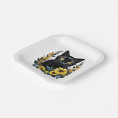 花の付いた黒猫 ペーパープレート (傾斜あり)