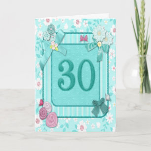 花の付いた30th誕生日カード カード
