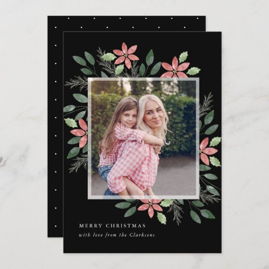 花の休日、クリスマスの写真カード シーズンカード (正面/裏面)
