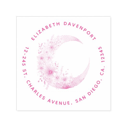 花の住所かわいらし付き三日月 セルフインキングスタンプ (デザイン)