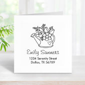 花の住所を持つ庭の散水缶 ラバースタンプ