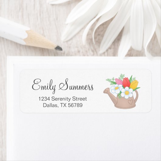 花の住所を持つ庭の散水缶 ラベル (インサイチュ)