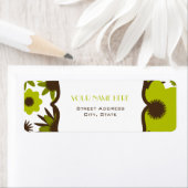 花の住所 シール-レトロ緑の花 ラベル (インサイチュ)