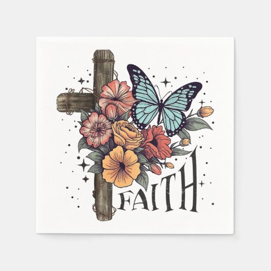 花の信仰の十字架 スタンダードカクテルナプキン (正面)