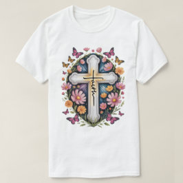 花の信仰の十字架 Tシャツ