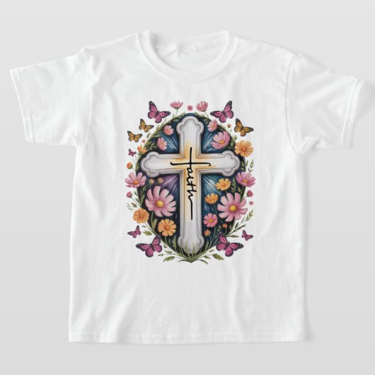 花の信仰の十字架 Tシャツ (レイダウン)