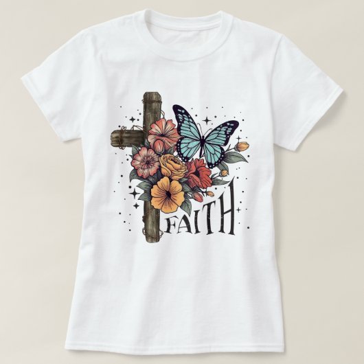 花の信仰の十字架 Tシャツ (デザイン正面)