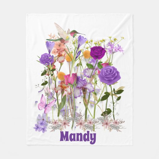 花の個人用設定ハート フリースブランケット (正面)