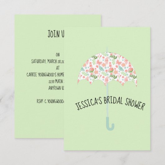 花の傘のシャワー 招待状 (正面/裏面)