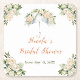 花の傘 ブライダルシャワー スクエアペーパーコースター