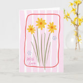 花の優しい想い ピンクのキャンディストライプ水仙 カード (黄色い花)
