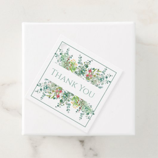 花の優雅なグリーン 水彩画の感謝カード フェイバータグ (インサイチュ)