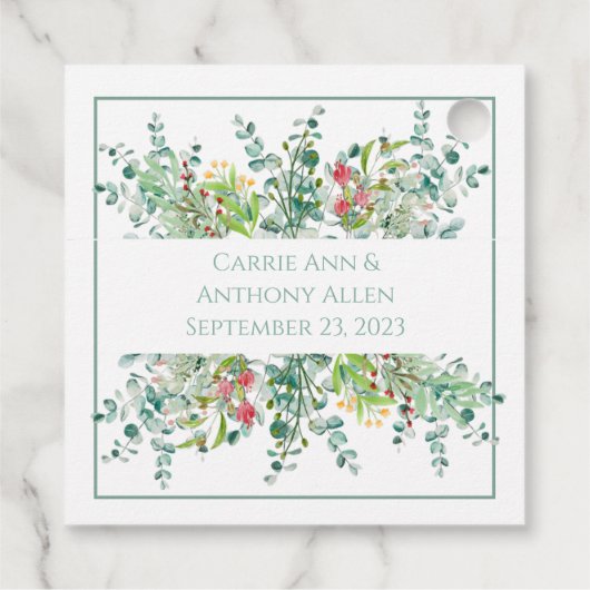 花の優雅なグリーン 水彩画の感謝カード フェイバータグ (裏面)