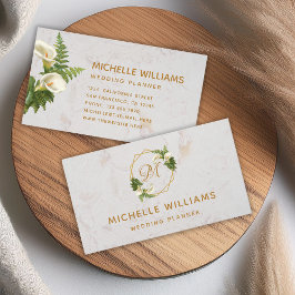 花の優雅なモノグラム ゴールド カラーリリー 大理石 名刺