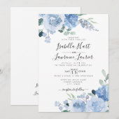 花の光の淡い青のボタニカルウェディング 招待状 (正面/裏面)