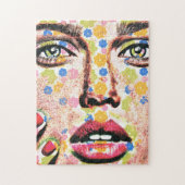 花の入れ墨をした顔芸術の女性 ジグソーパズル (縦)