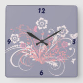 花の入れ墨 – スクエア壁時計 (正面)