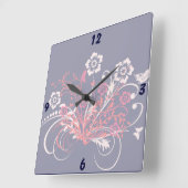 花の入れ墨 –  スクエア壁時計 (傾斜)
