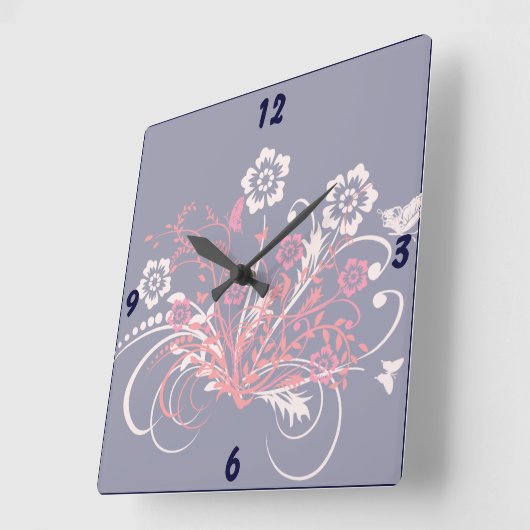 花の入れ墨 – スクエア壁時計 (傾斜)