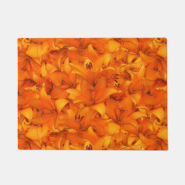 花の写真のオレンジ庭ユリ ドアマット