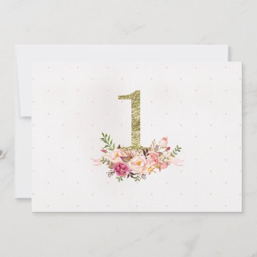 花の写真の第1誕生日のパーティの招待状 招待状 (裏面)