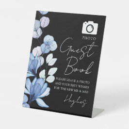 花の写真ゲストブック 黒と白の結婚式 台座サイン