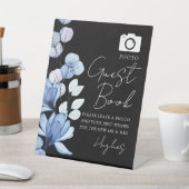 花の写真ゲストブック 黒と白の結婚式 台座サイン (インサイチュ)