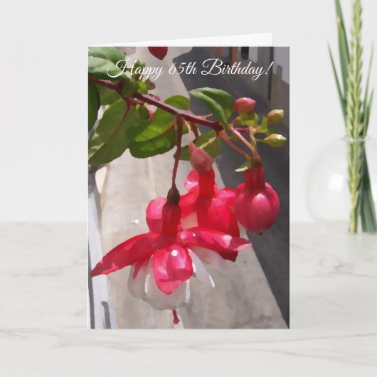 花の写真パーソナライズされた65番目誕生日 カード (正面)