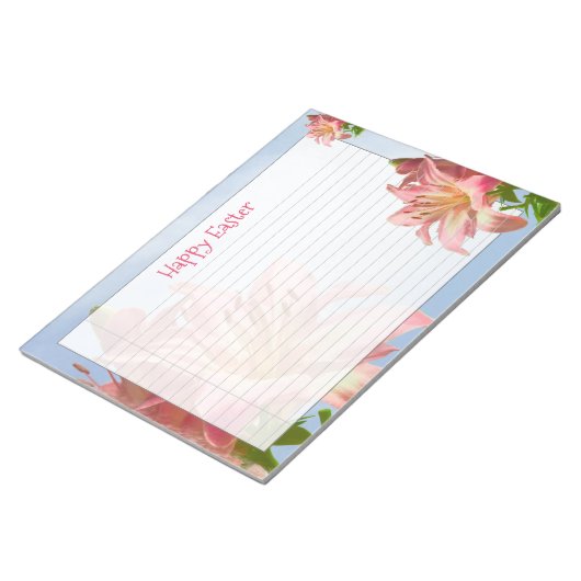 花の写真ピンクイースターリリーハッピーイースター ノートパッド (アングル)