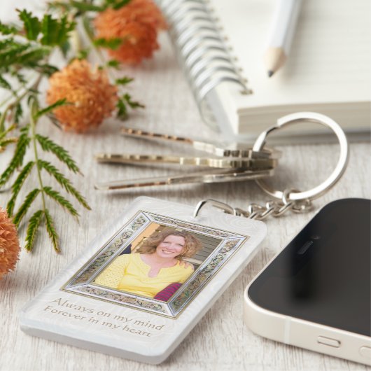花の写真フレームの引用文カスタムな記念のKeychain キーホルダー (正面右)