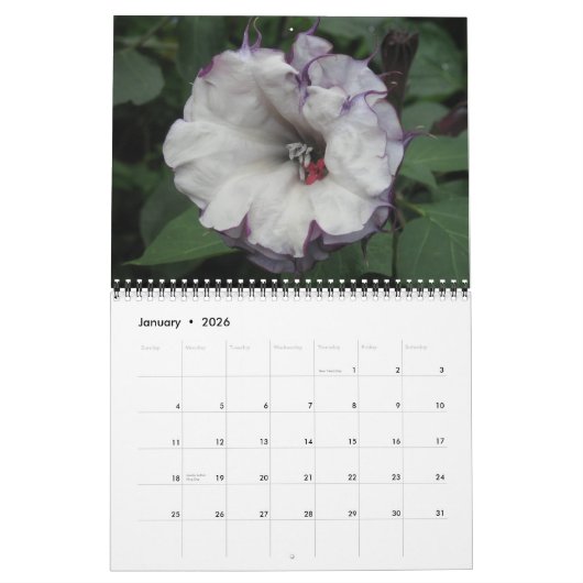 花の写真予定表 カレンダー (1月 2026)