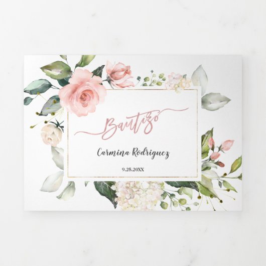 花の写真付き洗礼招待状 Baptism 三つ折り招待状 (カバー)
