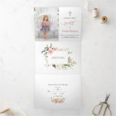 花の写真付き洗礼招待状 Baptism 三つ折り招待状 (内部)