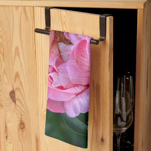 花の写真、ピンク牡丹の花 キッチンタオル (三つ折り)