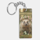 花の冠が付いたかわいいハリネズミ キーホルダー (正面左)