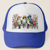 花の冠で枝とおしゃべりするかわいい鳥3 キャップ (正面)